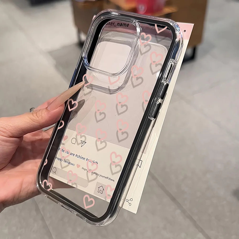 Funda de teléfono Love Heart para iPhone 17 funda iPhone 13 16 15 11 12 14 Pro Max 17 Air silicona 2 en 1 funda transparente suave a prueba de golpes