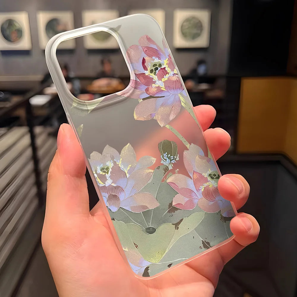 Funda de teléfono con flores para iPhone 16 Pro, funda trasera de piel sedosa delgada translúcida para iPhone 13 11 12 14 15 Pro Max 13 Mini 15 Plus