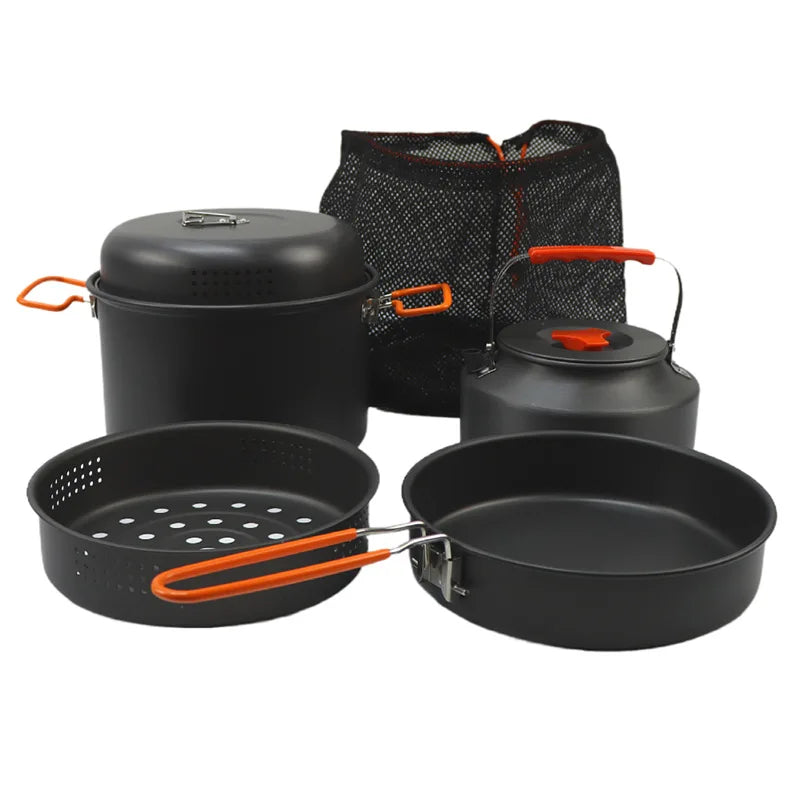 Juego de utensilios de cocina al aire libre, olla de cocina para acampar, hervidor de vapor, sartén, juego de cocina