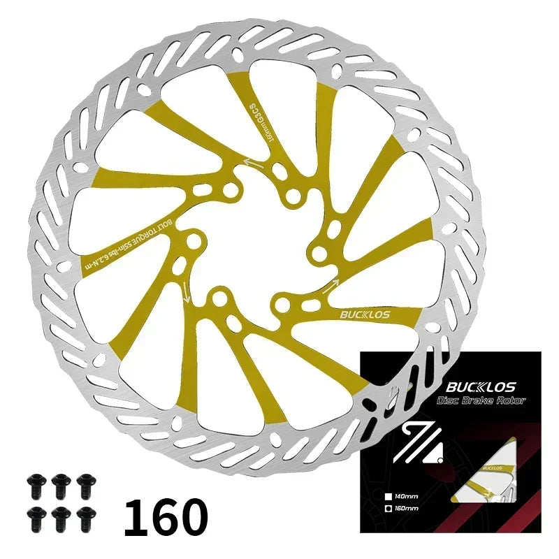 BUCKLOS-Rotor de freno de disco hidráulico ultraligero para bicicleta de montaña, disco de freno de bicicleta de carreras de carretera de montaña de 160/180/203mm con 6 pernos gratis