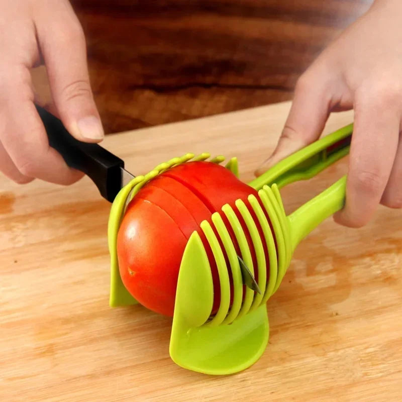 Práctico soporte de acero inoxidable para cebolla, rebanador de patatas, tomate, cortador de frutas y verduras, herramientas de cocina de seguridad, accesorios