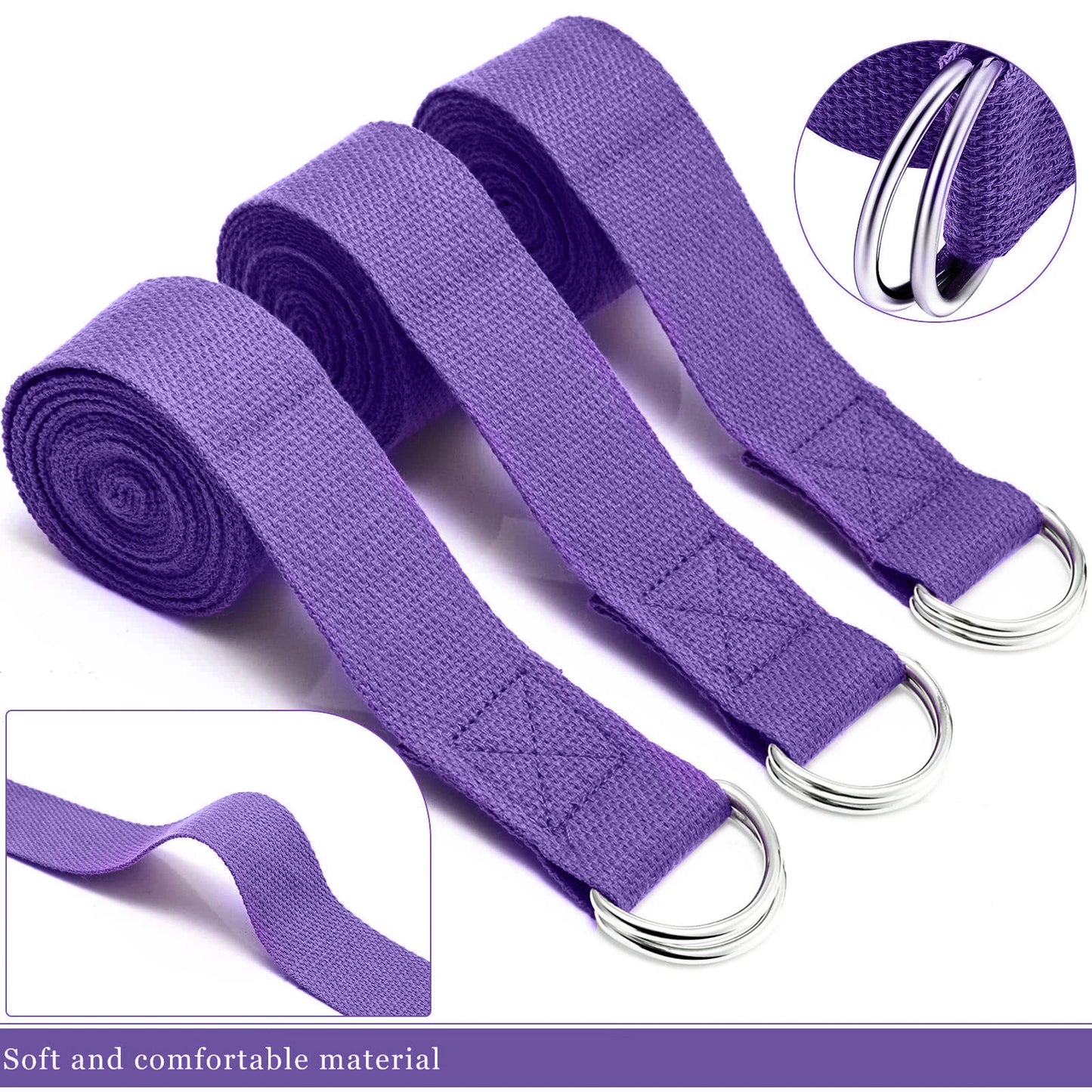Correa de Yoga de 183x3,8 cm, cinturón de Yoga de algodón para ejercicio, hebilla de anillo en D elástica tejida ajustable, bandas de estiramiento para Fitness, cuerda de Pilates