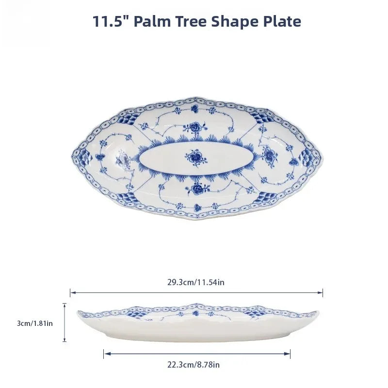 Juego de vajilla de porcelana blanca de Jingdezhen con diseño de hierba Tang azul y blanca, plato llano para uso doméstico, t...