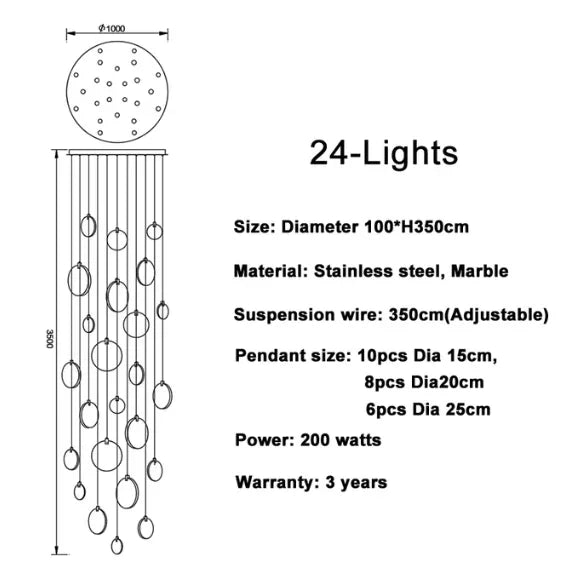 Luces colgantes largas modernas, lámpara colgante de cristal de mármol para escalera de lujo, decoración para sala de estar, accesorio de iluminación Led de piedra para Villa