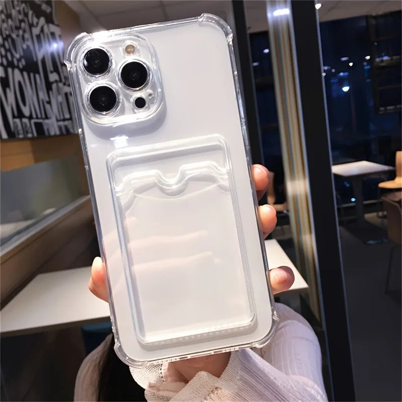 Funda Transparente de Silicona para iPhone 17 16 15 14 13 12 11 Pro Max, Protección Antigolpes, Cubierta Trasera Suave con Bolsillo para Tarjetas