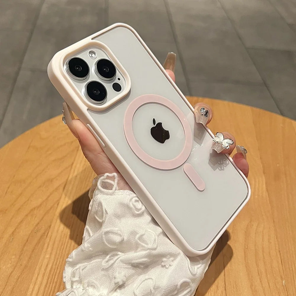 Funda de teléfono con carga magnética de titanio Natural mate para iPhone 16 15 14 13 12 11 Pro Max Plus Mini magsafe cubierta dura a prueba de golpes