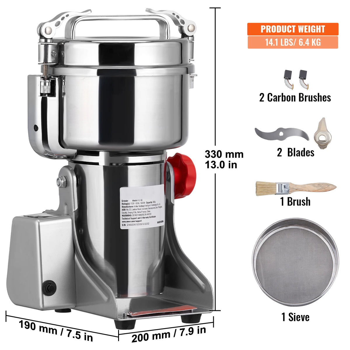 SucceBuy-molinillo de granos eléctrico, molinillos de especias oscilantes comerciales para hierbas secas, granos, especias, cereales, café y maíz, 150-2500g