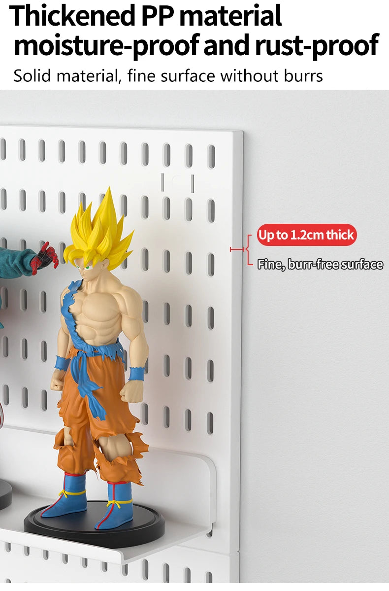Kit organizador de pared combinado con tablero perforado DIY: paneles colgantes modulares, instalación sin perforaciones, ideal para exhibición de pared de habitaciones artesanales