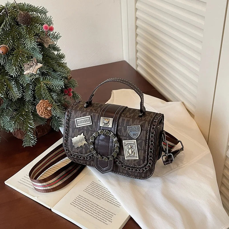 Bolso de Mano de Lujo para Mujer, con Bordado Intenso, de Hombro Único, Pequeño y Cuadrado, con Correa Ancha, Estilo Bandolera, Moderno para Uso Diario