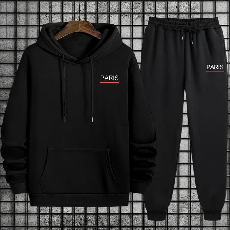 Conjunto Deportivo Esencial para Hombre 2026, Sudadera con Capucha y Pantalones Deportivos Premium para Uso Diario, Moda Deportiva Otoño Invierno Estilo París