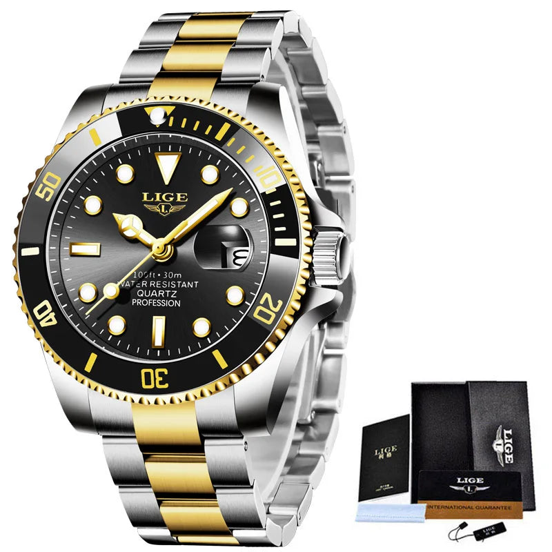 Reloj de buceo LIGE de lujo a la moda para hombre, reloj de fecha resistente al agua 30ATM, relojes deportivos, reloj de pulsera de cuarzo para hombre, reloj Masculino
