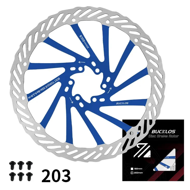 BUCKLOS-Rotor de freno de disco hidráulico ultraligero para bicicleta de montaña, disco de freno de bicicleta de carreras de carretera de montaña de 160/180/203mm con 6 pernos gratis