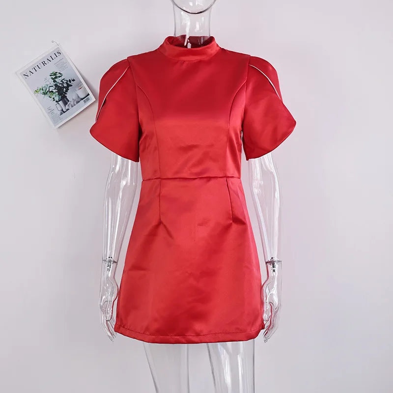 Minivestido elegante con lazo blanco para mujer, vestidos cortos de lujo, vestidos informales negros y rojos para fiesta de noche, cumpleaños y verano