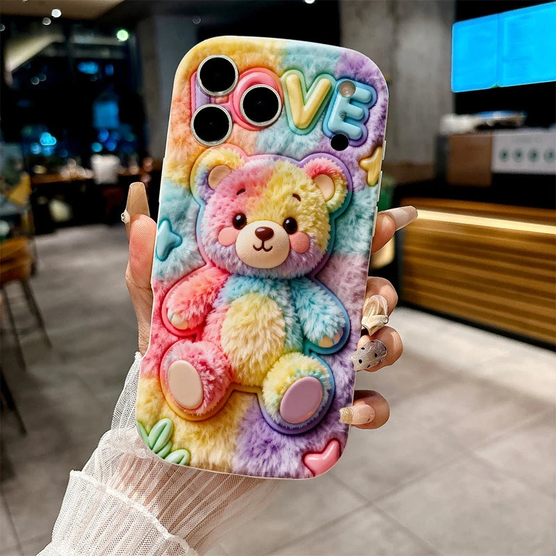 Funda para Teléfono con Diseño de Osito de Peluche Rosa y Patrón de Amor para iPhone 17 Pro Max, iPhone Air 16 Plus, 15, 14, 13, 12, 11, Carcasa Antigolpes