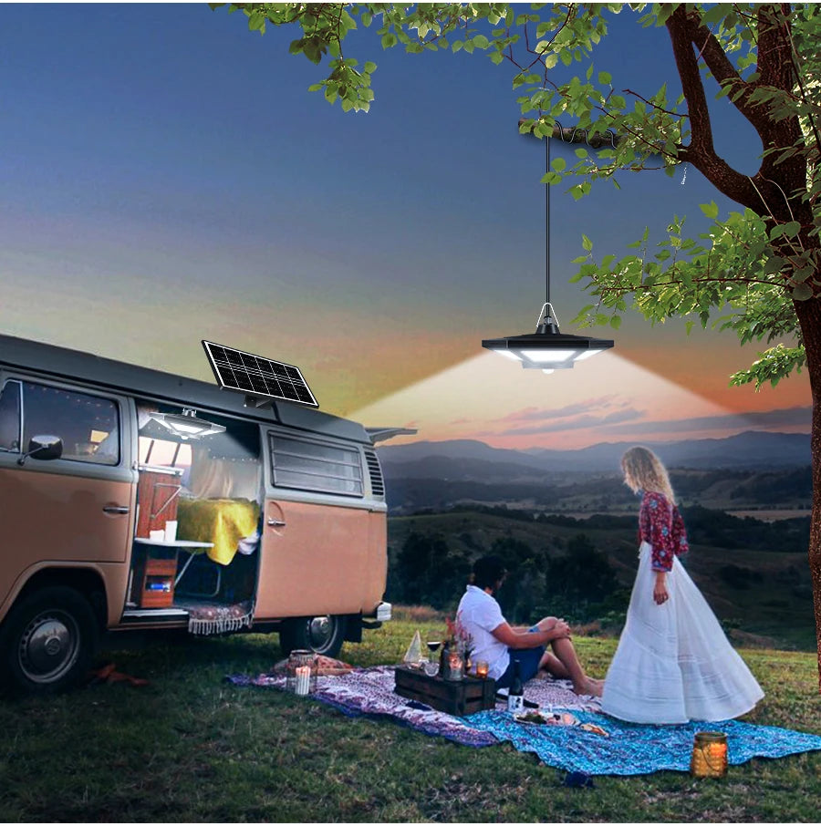 Luz Solar para cobertizo, lámpara colgante para interior y exterior, 180 LED, 1000LM, con Control remoto, para Granero, Gazebo, garaje