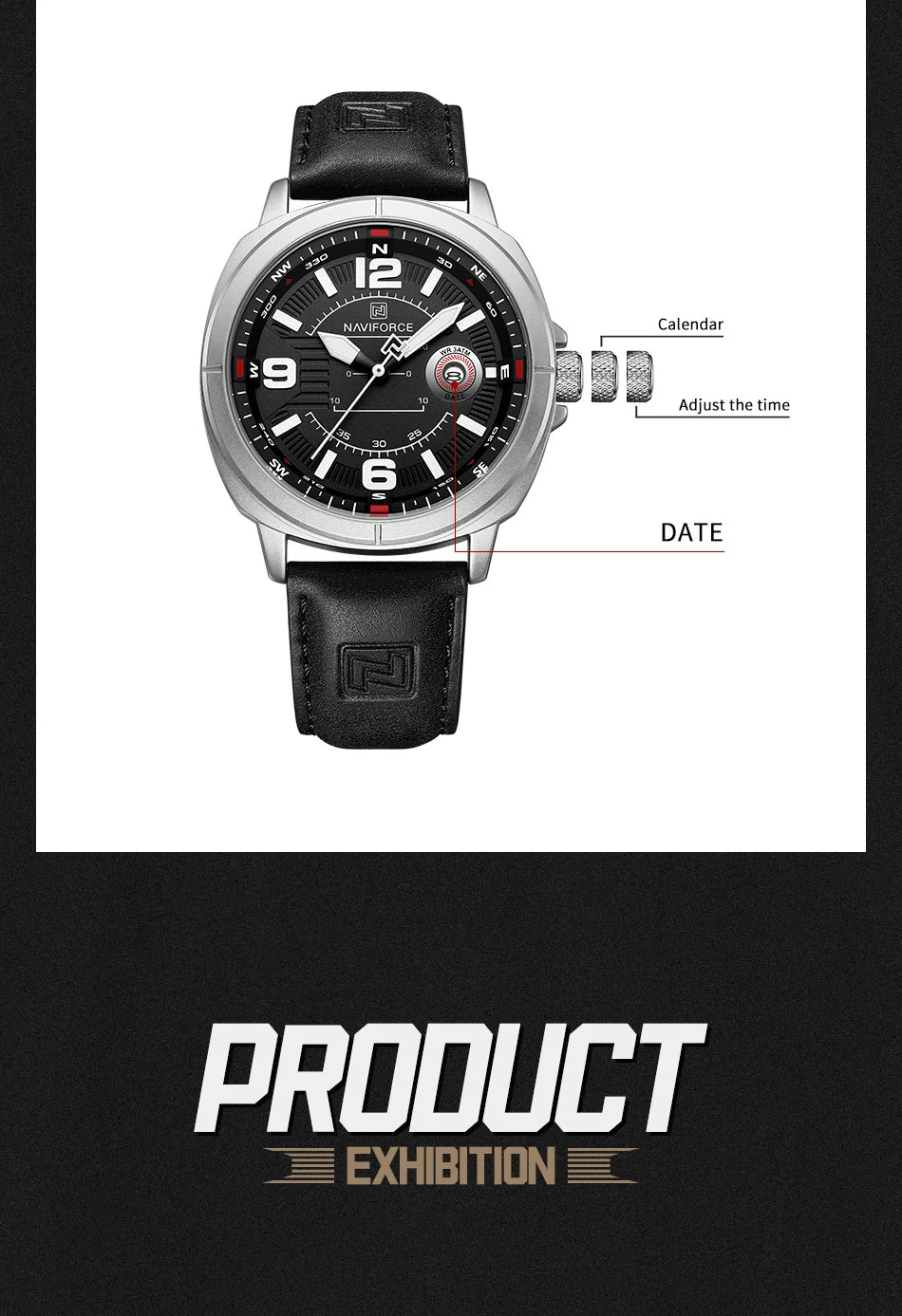 Marca NAVIFORCE, Reloj de cuarzo para Hombre, banda de PU de alta calidad, Reloj de pulsera con calendario para Hombre, indicador de fecha automático, relojes impermeables, Reloj para Hombre