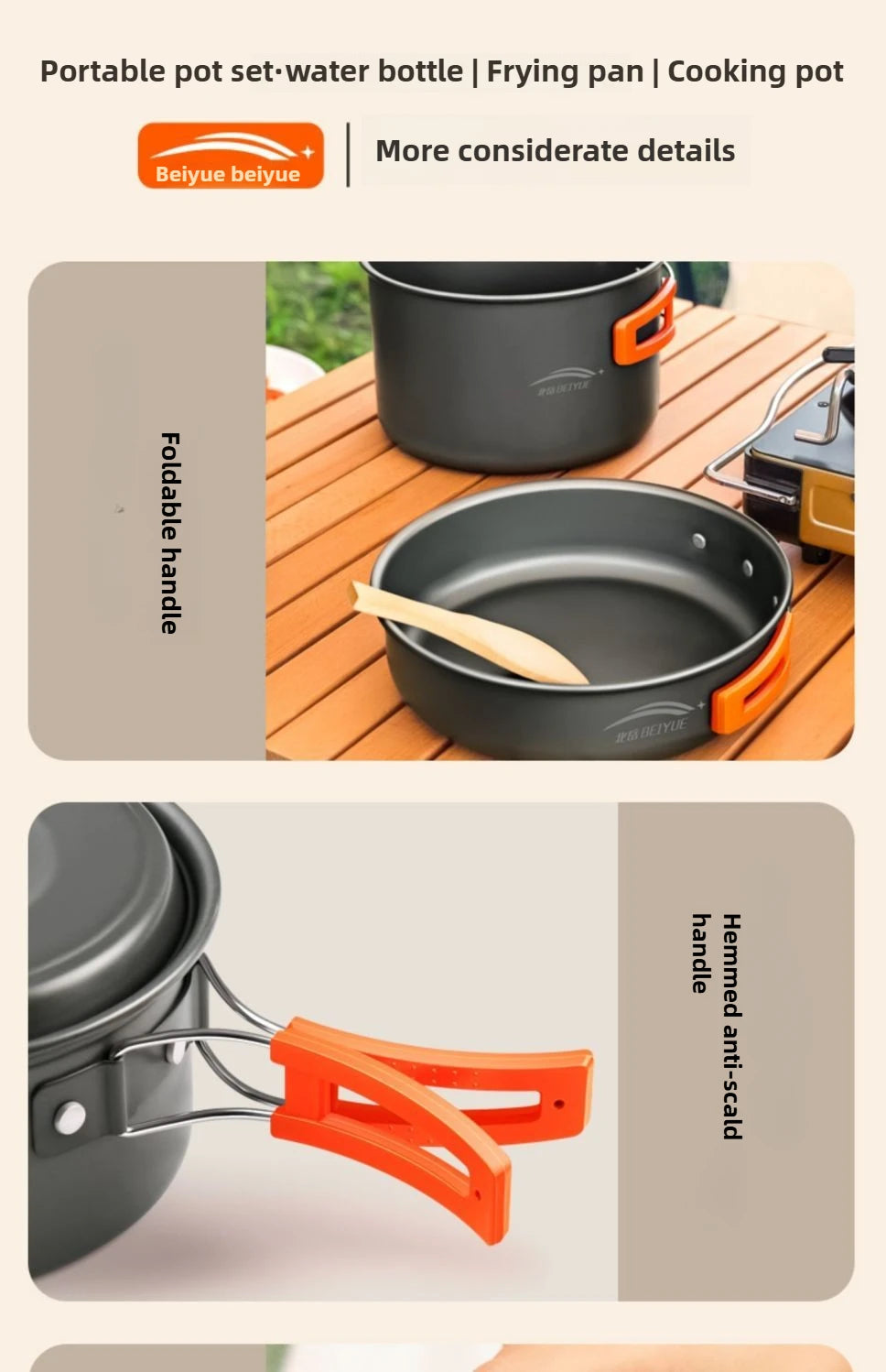 Utensilios de cocina para senderismo al aire libre, utensilios de cocina para acampar, tetera de agua hirviendo, equipo de sartén, olla portátil para acampar, juego combinado de suministros