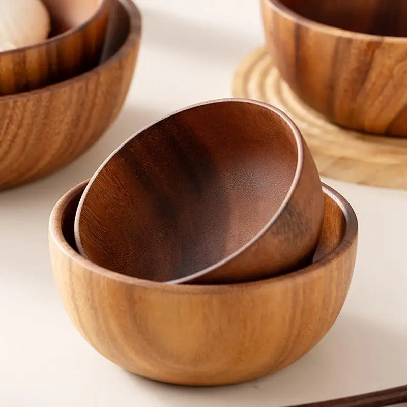 Tazón para ensalada de madera, práctico y duradero, soporte de almacenamiento para cocina, cubiertos, diseño natural simple, contenedor de alimentos