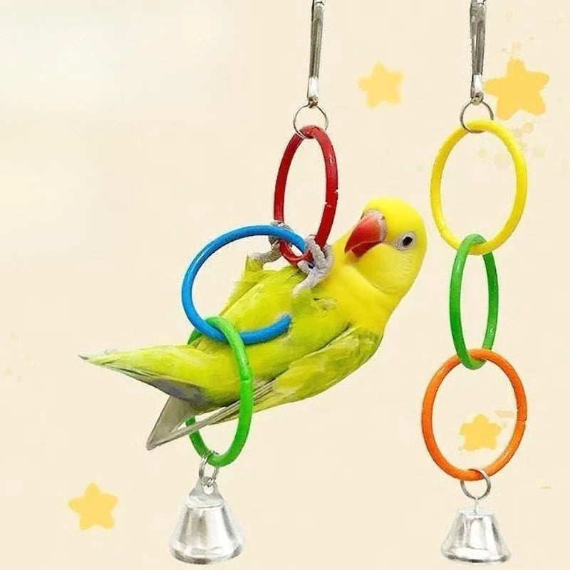 Columpio para loros, jaula para pájaros, juguetes con sonido de campana, anillo de escalada colorido para molinillo de anillos de Color, jaula de juguete para pájaros