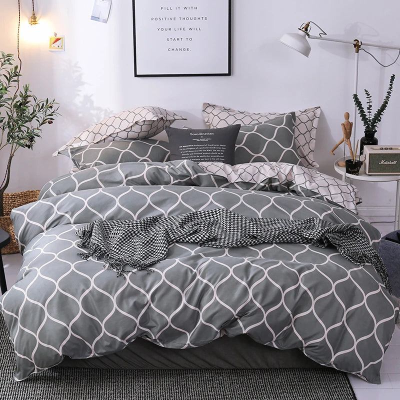 Funda de edredón Reversible, juego de cama de 3 piezas, funda de edredón geométrica en blanco y negro con 2 fundas de almohada, Queen y King