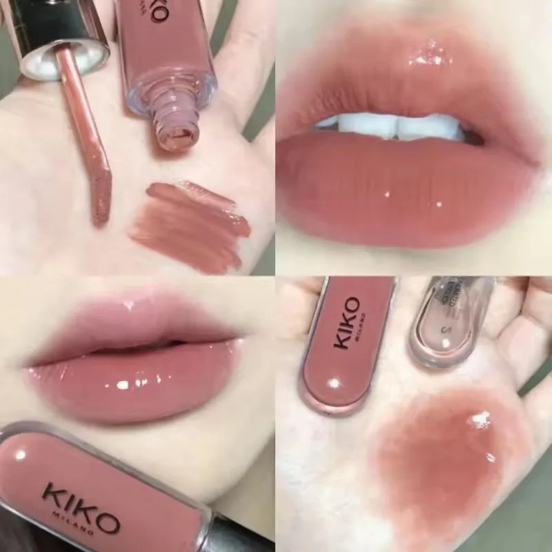 Kiko Labial de Doble Punta Transparente Efecto Espejo, No se Desvanece, No se Transfiere, Brillo Labial Tono Té con Leche, Pasta de Frijol, Maquillaje Labial Natural