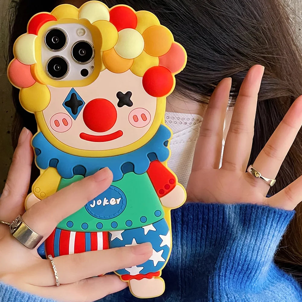 Funda de teléfono de silicona con dibujos animados en 3D para iphone 17 16 15 14 Pro Max Face Cute Joker Clown fundas para iphone 13 12 11 cubierta a prueba de golpes