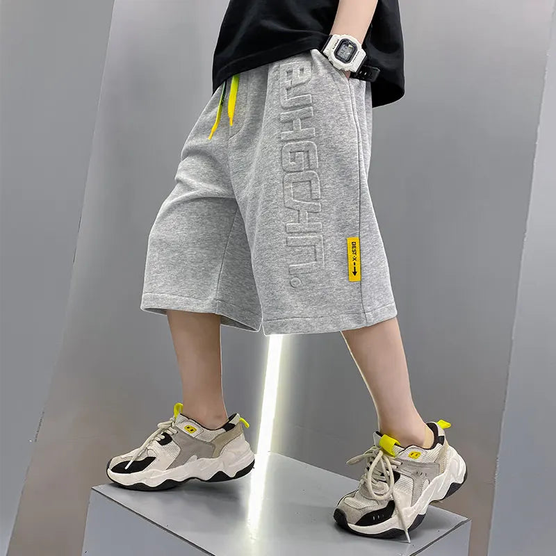 Pantalones cortos deportivos de algodón para niños, hasta la rodilla pantalón de chándal, talla 5, 6, 7, 8, 10, 12, 13, 14 años, gran oferta, Verano