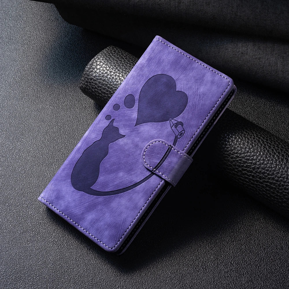 Funda tipo cartera de cuero con diseño de gato y mariposa para iPhone 17, 15, 16, 14, 13, 12, 11 Pro Max, iPhone 15 Plus