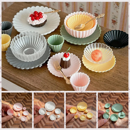 Nuevo Juego de 8 Piezas de Vajilla en Miniatura para Casa de Muñecas 1/6, Platos, Tazones y Utensilios para Muñecas Blyth, Accesorios de Escena, Juguetes