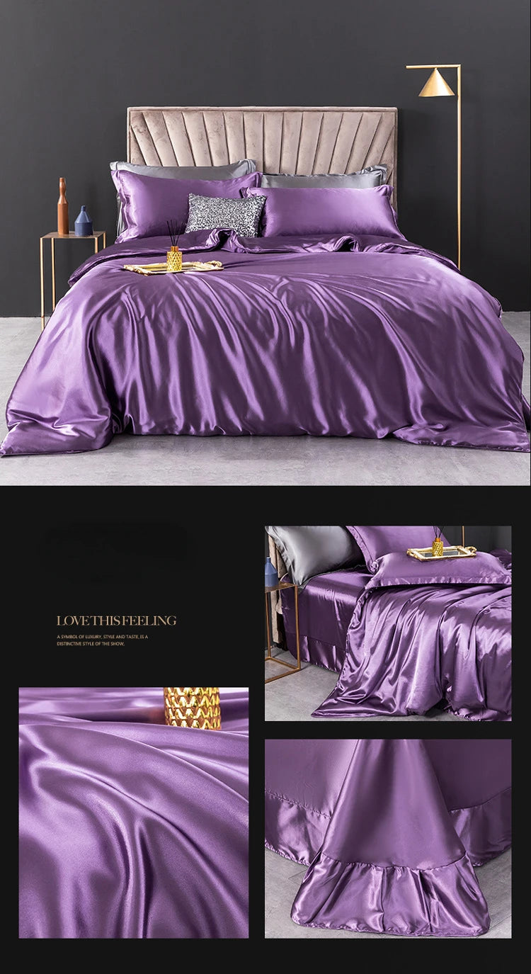 100% juegos de cama de seda pura, funda de edredón de alta gama, funda nórdica, sábanas, fundas de almohada, 4 Uds., juegos de ropa de cama de lujo Natural
