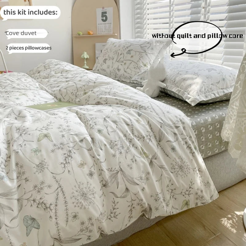 Juego de funda nórdica 100% algodón de 3 uds (1 funda nórdica + 2 fundas de almohada, sin núcleo), juego de cama con estampado de flores frescas, suave y cómodo