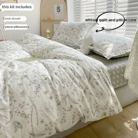 Juego de funda nórdica 100% algodón de 3 uds (1 funda nórdica + 2 fundas de almohada, sin núcleo), juego de cama con estampado de flores frescas, suave y cómodo