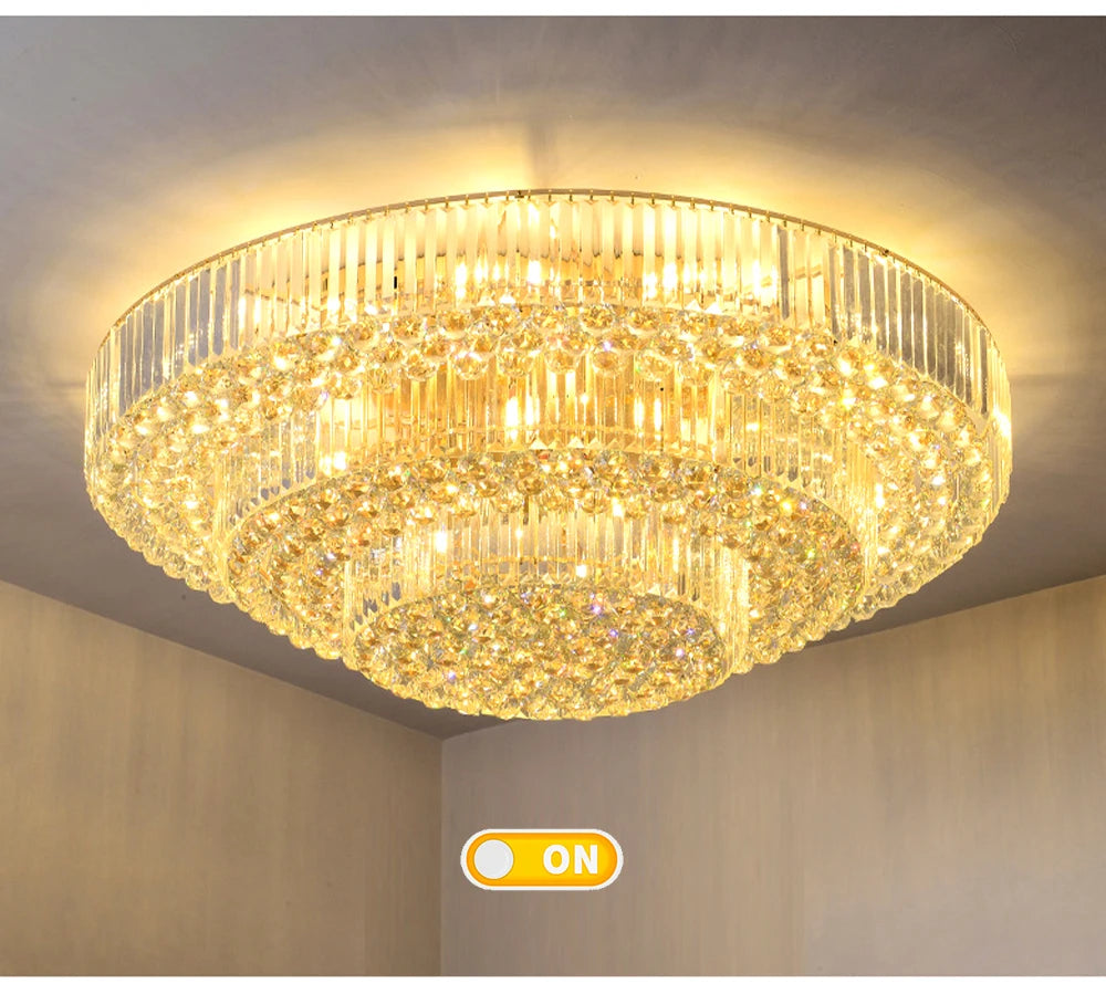 Luces de techo LED redondas clásicas, candelabros de cristal de lujo, decoración del hogar, plafón para sala de estar
