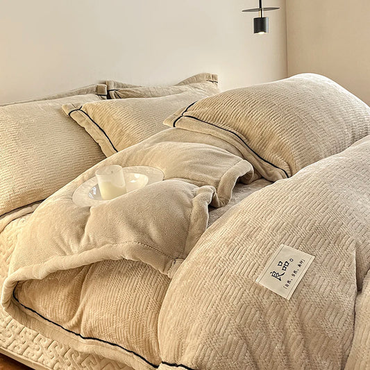 Juego de funda nórdica de terciopelo de leche, edredón sólido de felpa suave y cálido, mantas gruesas, ropa de cama para el hogar, invierno, 150x200cm, 3 uds.