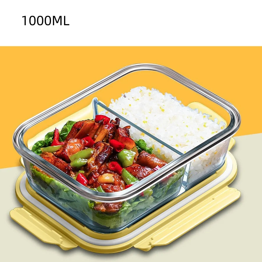Fiambrera de vidrio, contenedores de almacenamiento de alimentos con tapas, contenedores de preparación de comidas, caja de mantenimiento fresco de vidrio, fiambreras herméticas, cajas Bento