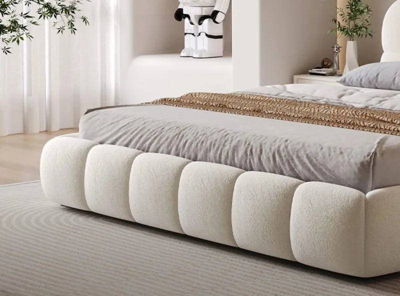 Base de Cama Moderna de Lujo con Diseño de Nube, Cama de Tela Bouclé Suave con Cabecera Acolchada, Cama Tapizada Tamaño Queen, Muebles de Dormitorio