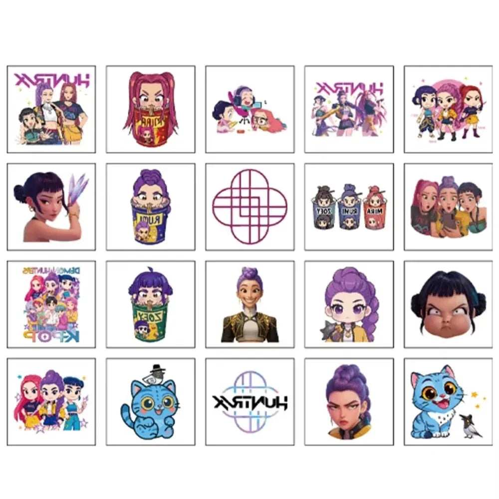 20 piezas/set de pegatinas de tatuajes temporales de dibujos animados Kpop Damon Hunters Rumi Kang, pegatinas de tatuajes de demonios Rumi para regalos de fiesta