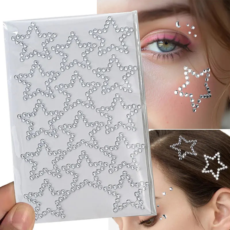 1 hoja 900 Uds. Pegatinas de gemas brillantes de cara de arcoíris, tatuaje Facial adhesivo, joyas de diamantes de imitación para ojos, mezcla de 3/4/5mm, maquillaje para fiesta de boda