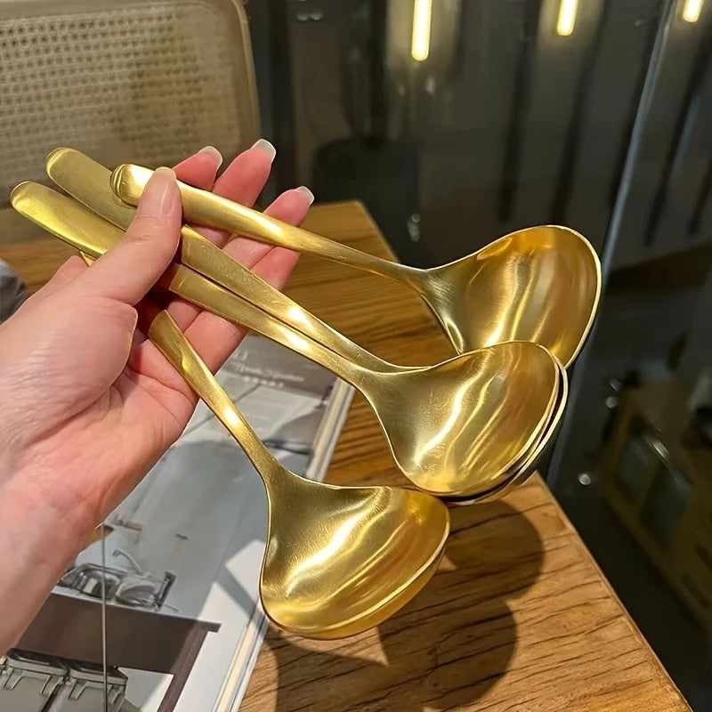 Cucharas grandes de acero inoxidable dorado, para olla caliente, sopa, gachas, asas largas, utensilios elegantes de cocina y comedor, cuchara, 2 uds.