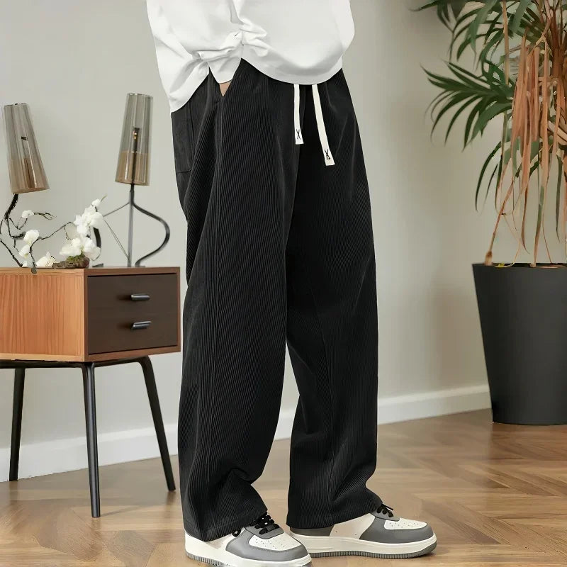 Pantalones Casuales de Pana para Hombre 2026, Pantalones Holgados de Moda, Pantalones Deportivos Rectos con Cintura Elástica y Cordón, Ropa Urbana para Exteriores