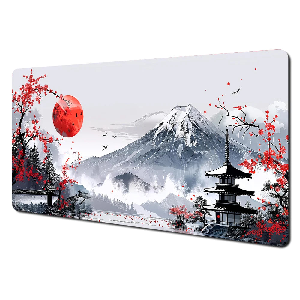 Alfombrilla de ratón grande con paisajes artísticos en rojo y negro, alfombrilla de escritorio duradera antideslizante, accesorios de oficina, alfombrilla para teclado y ratón, Tapis De Bureau