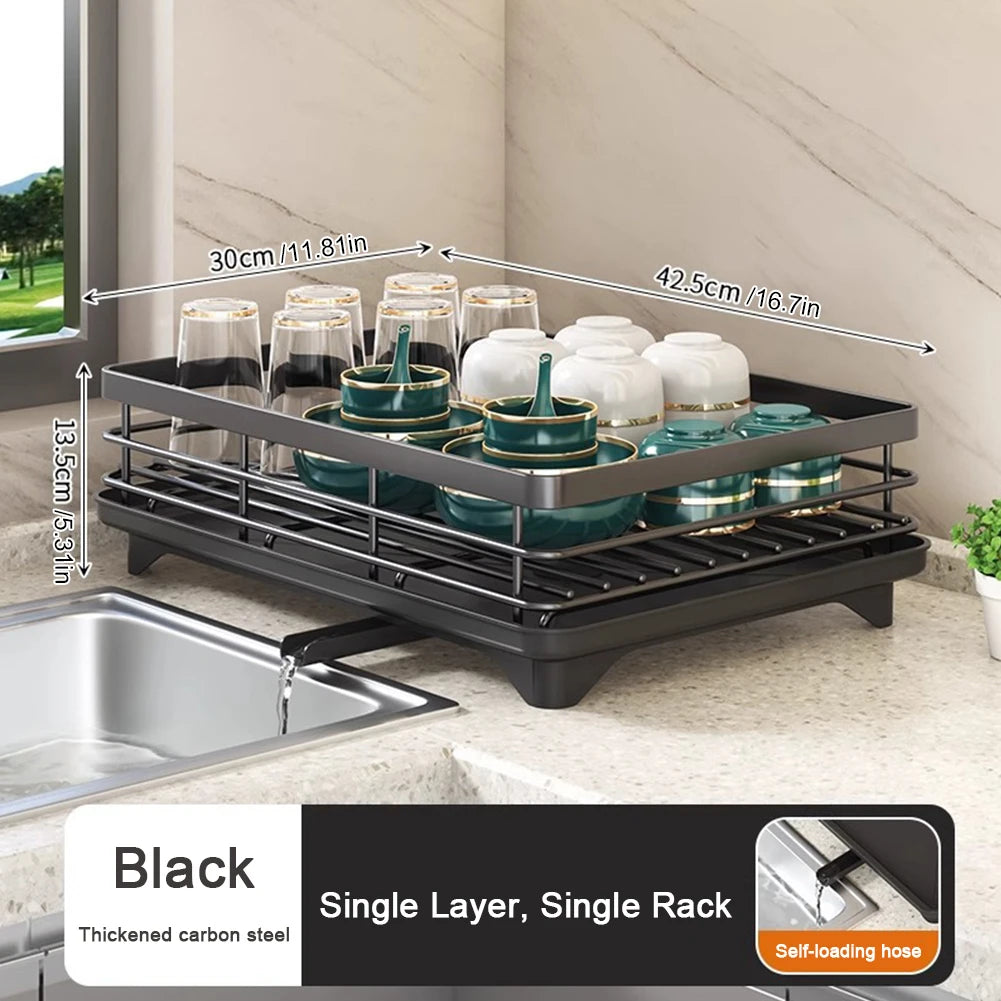 Escurridor de platos ajustable, estante de secado de platos, organizador de platos de cocina con escurridor sobre el fregadero, encimera, soporte de almacenamiento de cubiertos