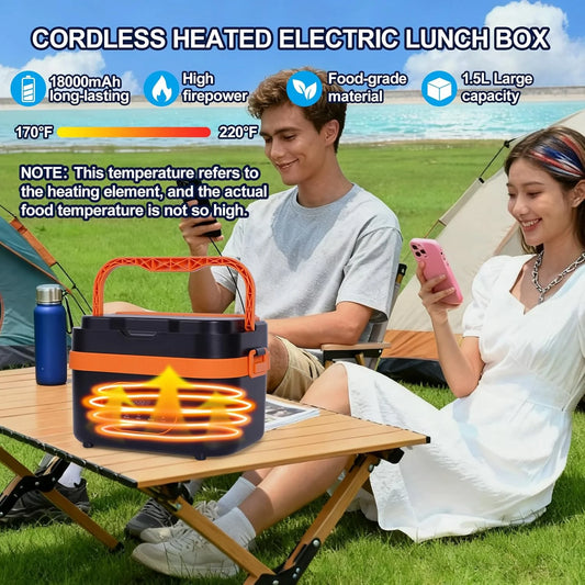 1.5L Capacity 18000mAh Rechargeable Portable Wireless Lunch Warmer Box Electric Cordless for Office Travel Car LED Display Type-
