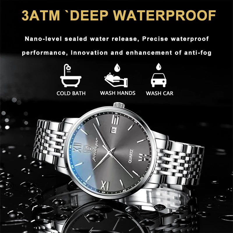 POEDAGAR, relojes de negocios de lujo para hombre, reloj de pulsera resistente al agua de acero inoxidable con fecha para hombre, reloj de pulsera de cuarzo Simple a la moda para hombre