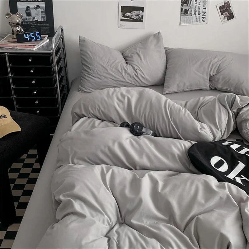 Juego de Ropa de Cama 100% Algodón, Juego de Sábanas de Algodón Lavado de Cuatro Piezas, Juego de Edredón, Funda de Edredón Doble para Parejas