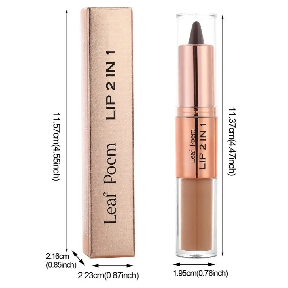 Delineador de Labios 2 en 1 de Doble Punta, Acabado Mate, Antiadherente, Resistente al Agua, Punta Cónica, Delineador de Labios de Larga Duración con Efecto Degradado
