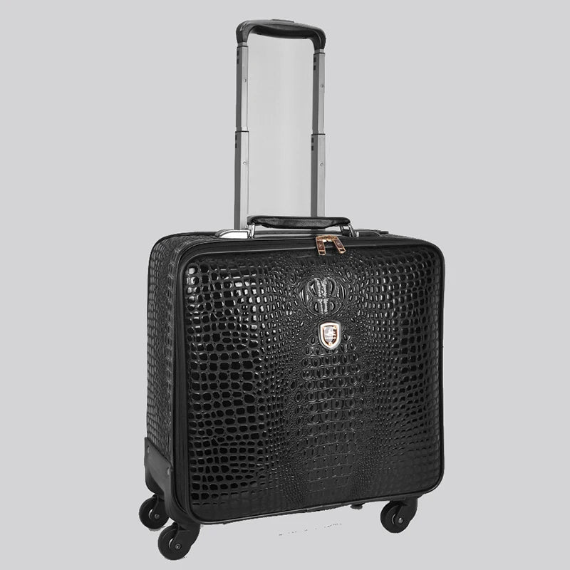 Equipaje rodante de cuero con patrón de cocodrilo, maleta con ruedas de embarque de 16/20/24 pulgadas, equipaje de viaje de cuero real para hombres y mujeres