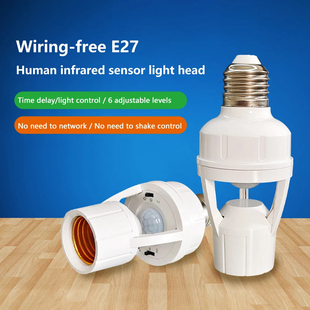 Base de lámpara Led con Sensor de movimiento, convertidor de enchufe E27, AC100-240V, adaptador de soporte de bombilla, interruptor ajustable, inducción humana PIR