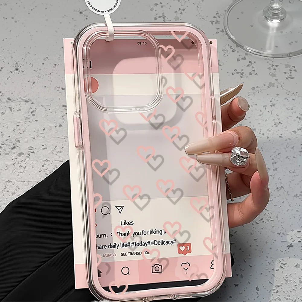 Funda de teléfono Love Heart para iPhone 17 funda iPhone 13 16 15 11 12 14 Pro Max 17 Air silicona 2 en 1 funda transparente suave a prueba de golpes