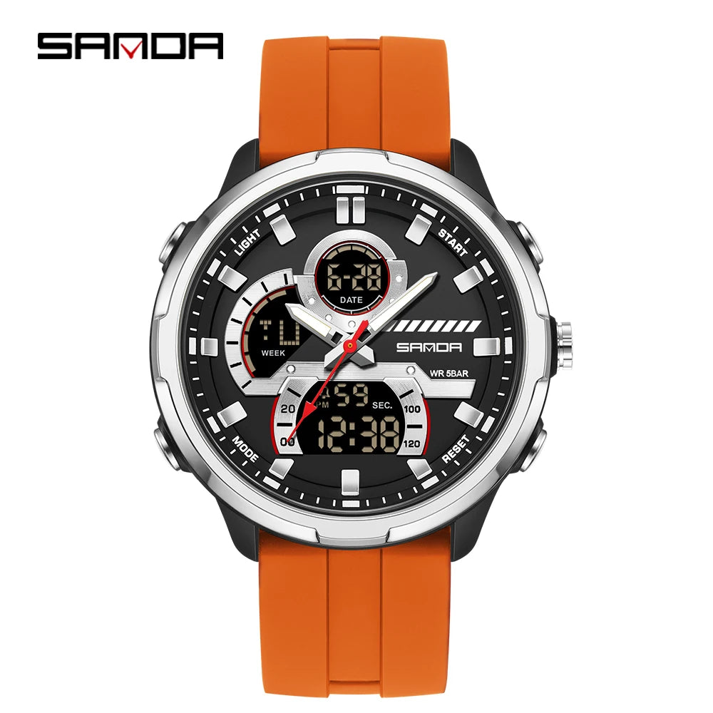 Reloj electrónico de cuarzo SNADA para hombre con pantalla Dual deportivo multifuncional LED resistente al agua reloj electrónico de cuarzo para hombre 9077